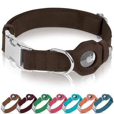 TrackRuff Leather AirTag Dog Collar - GPS Adjustable Collar